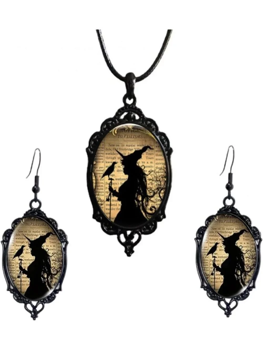 Women’s Black Jewelry Witch Set Halloween Victorian Punk Gothic Necklace Earring